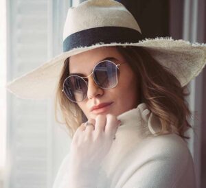 Colour portrait of musician Melody Gardot looking at camera.